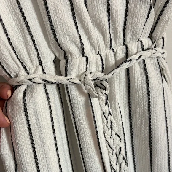 Adrienne Vittadini Striped Wrap Summer Dress White Black Belted Size L - Picture 4 of 6